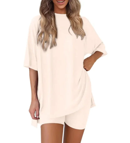 Women's Loose Fit Solid Color Short Sleeve & Shorts Casual Two-piece Set